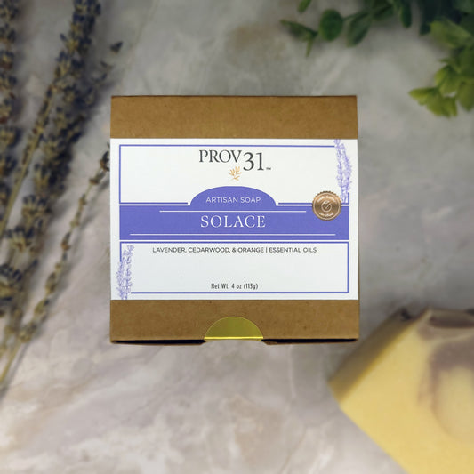 prov 31 lavender artisan soap on marble with lavender buds
